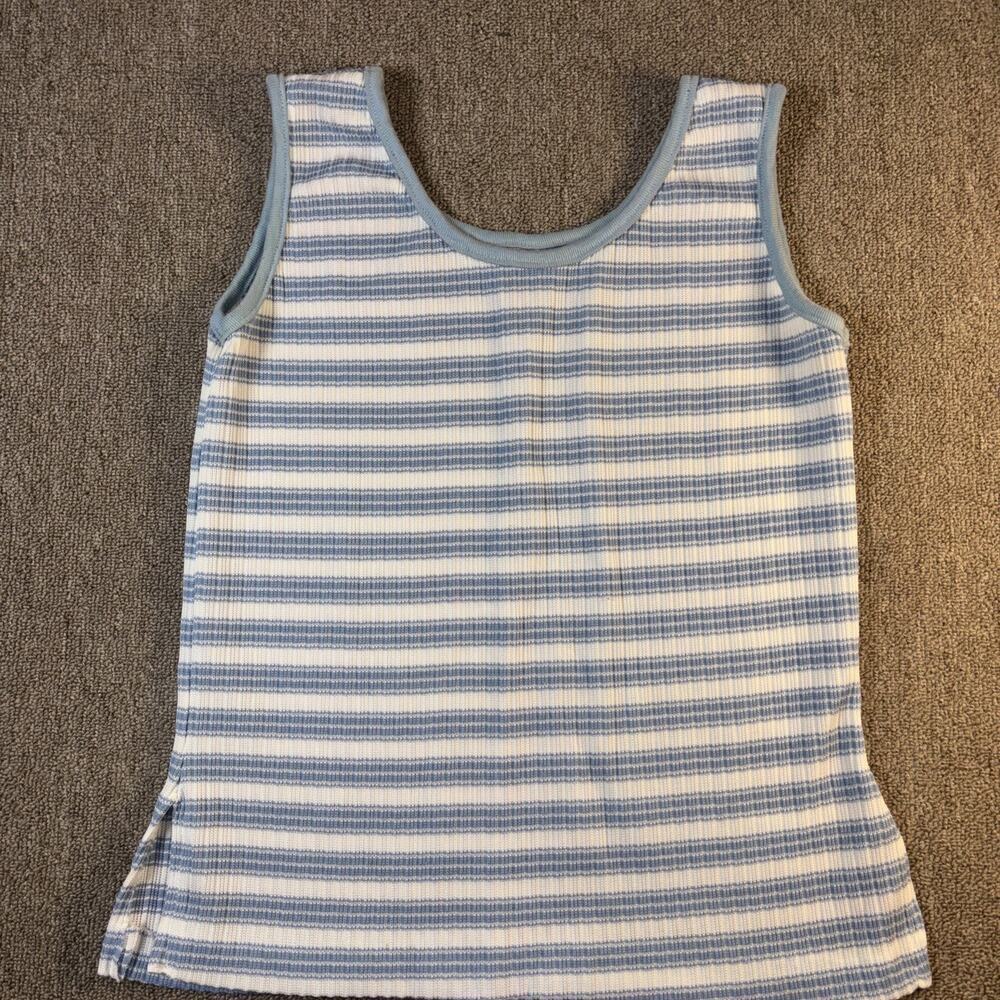 Vintage 80s 90s Blue White Ribbed Striped Tank Top Womens Medium 17x21